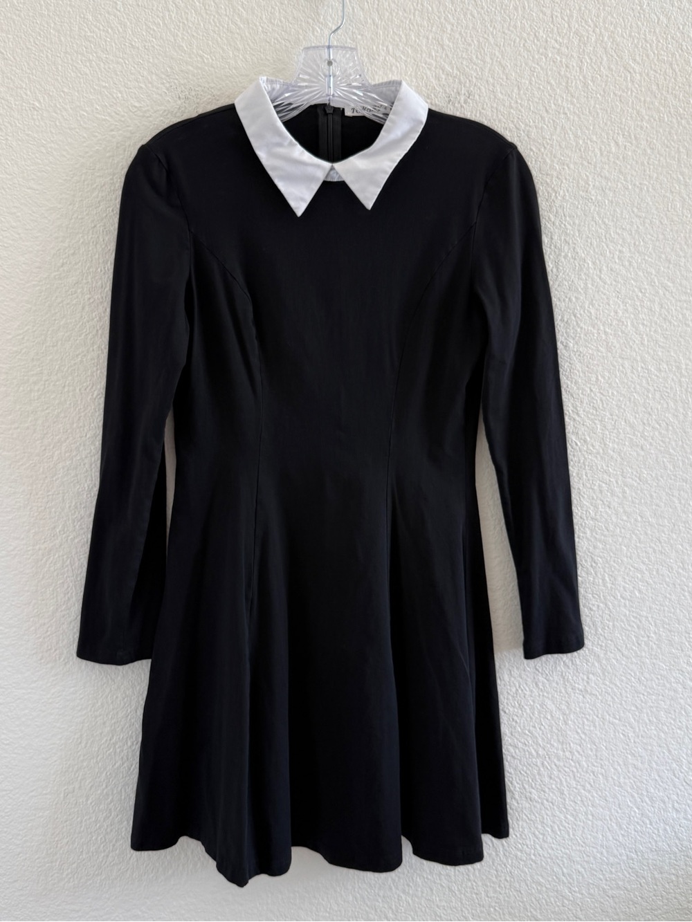 Cotton Black Dress with White Contrast Collar Long Sleeve Wednesday Adams